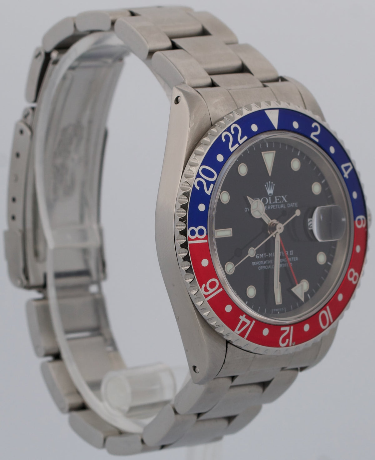 2000 Rolex GMT-Master II 16710 Pepsi Red Blue Steel Swiss Only 40mm Box Papers