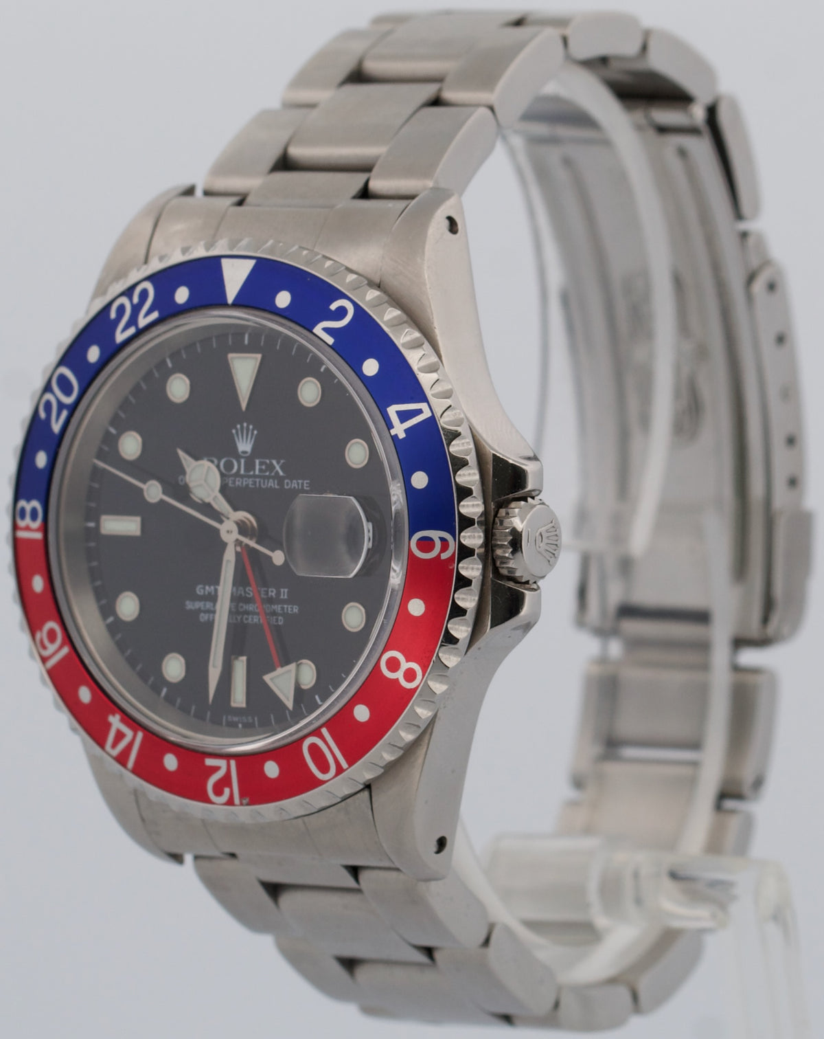 2000 Rolex GMT-Master II 16710 Pepsi Red Blue Steel Swiss Only 40mm Box Papers