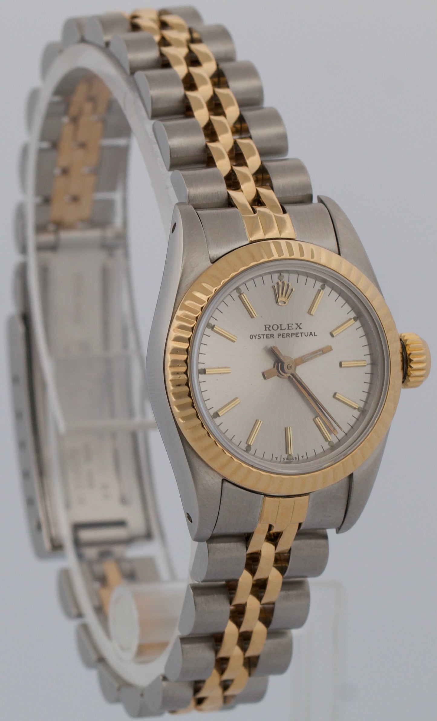 1988 Rolex Oyster Perpetual 67193 Silver Two-Tone 18K Gold Steel 24mm Watch Box