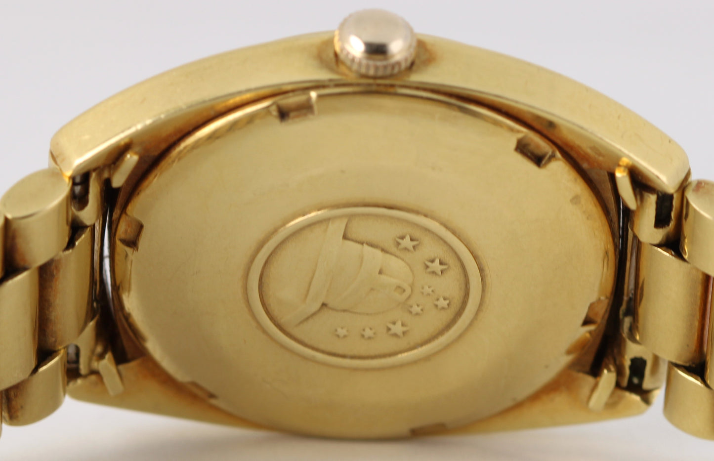 VINTAGE Omega Constellation Day-Date 18k Gold Champagne Linen 35mm 168.029 Watch