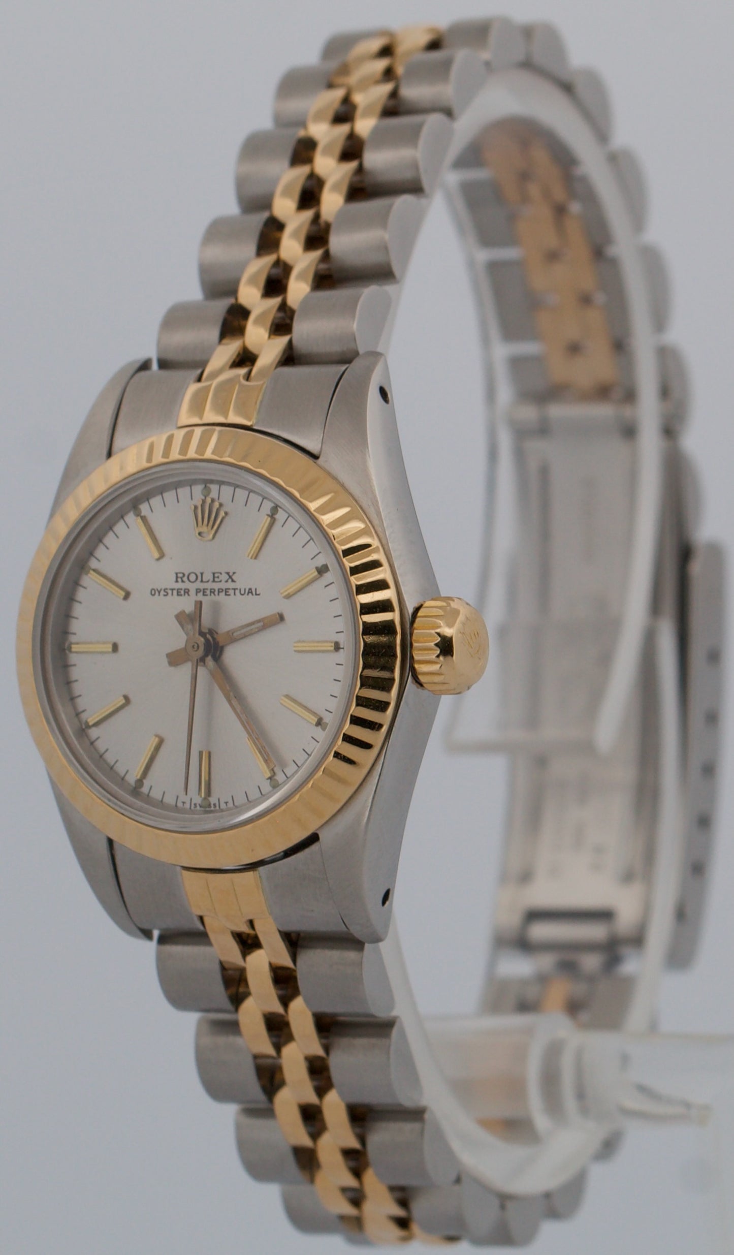 1988 Rolex Oyster Perpetual 67193 Silver Two-Tone 18K Gold Steel 24mm Watch Box