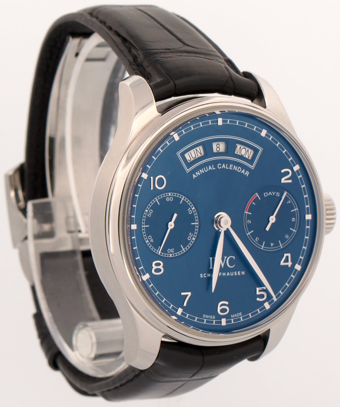 2021 PAPERS IWC Portuguese Portuguesier Annual Calendar BLUE Steel IW503502 BOX