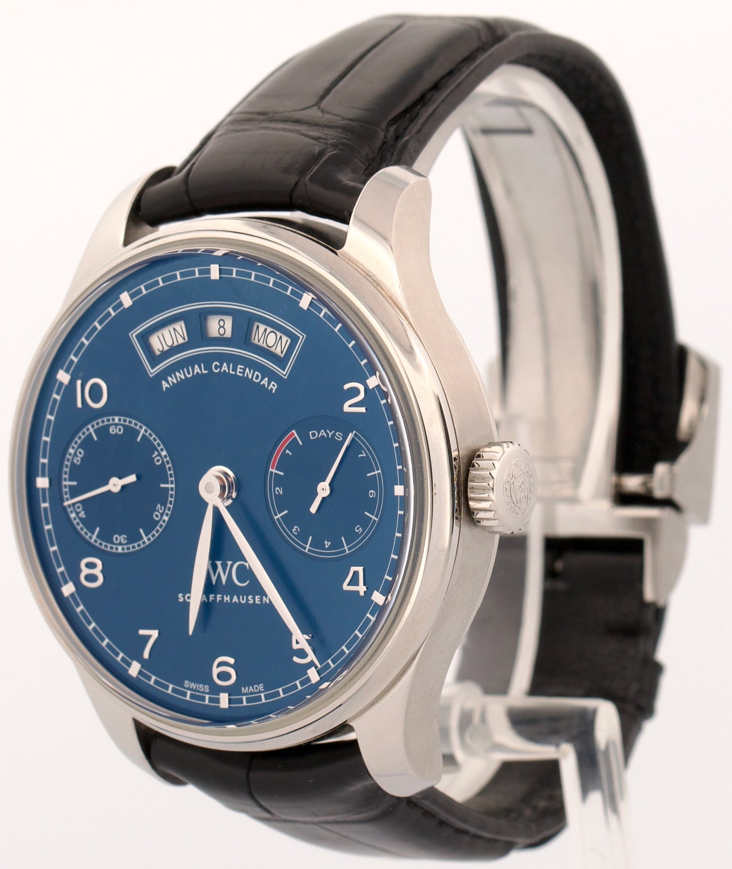 2021 PAPERS IWC Portuguese Portuguesier Annual Calendar BLUE Steel IW503502 BOX
