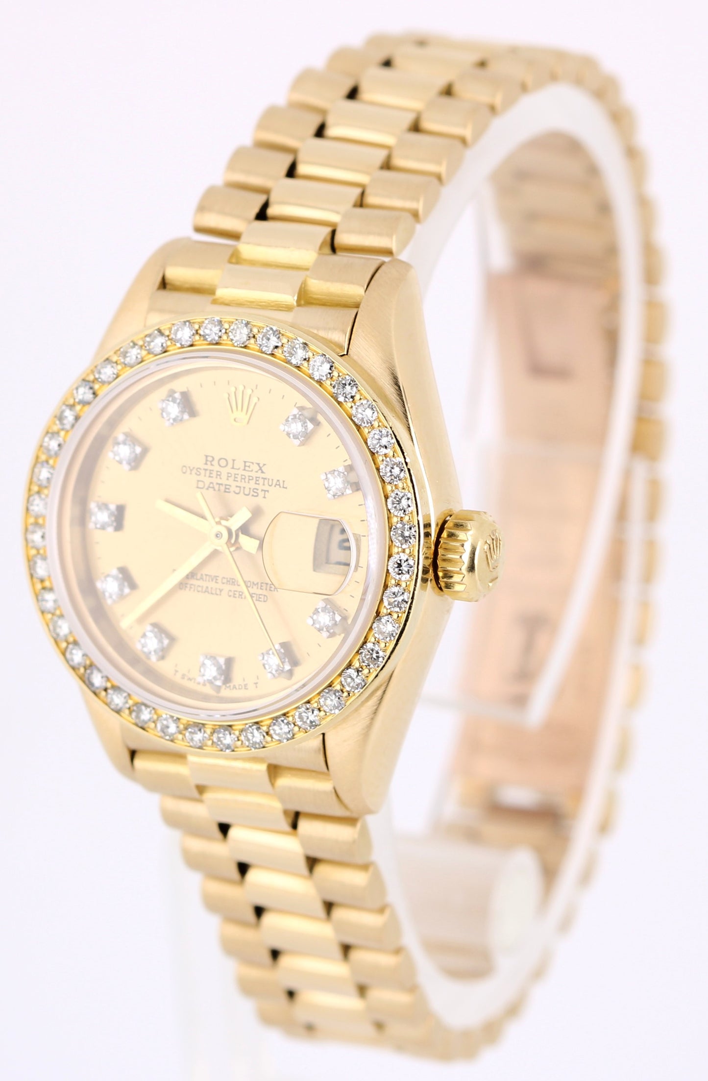 VINTAGE Rolex DateJust President 18k Gold Champagne DIAMOND 26mm 69178 Watch