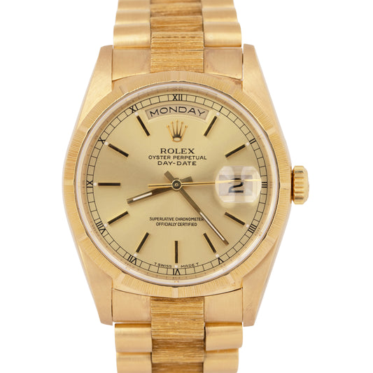 Rolex Day-Date 36mm President Champagne Dial 18K Yellow Gold Bark Watch 18248