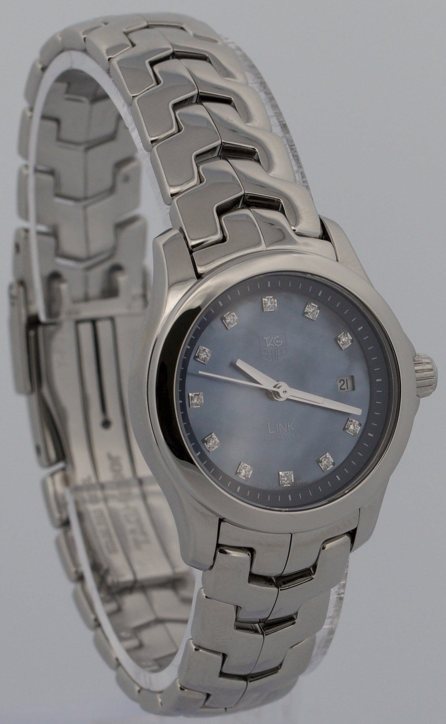 Ladies Tag Heuer Link BLUE MOP DIAMOND 27mm WJF131C.BA0572 Quartz Watch BOX
