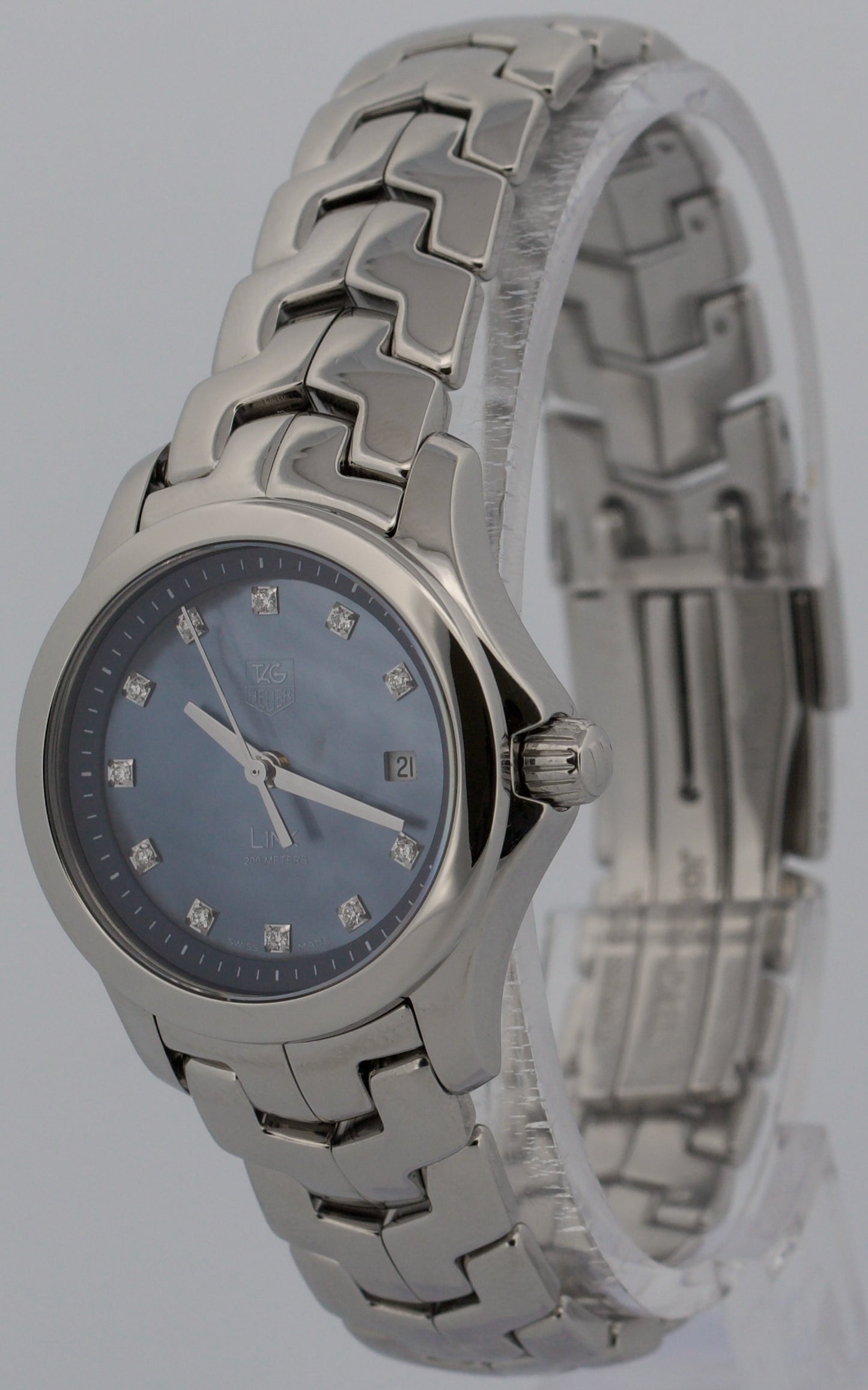 Ladies Tag Heuer Link BLUE MOP DIAMOND 27mm WJF131C.BA0572 Quartz Watch BOX