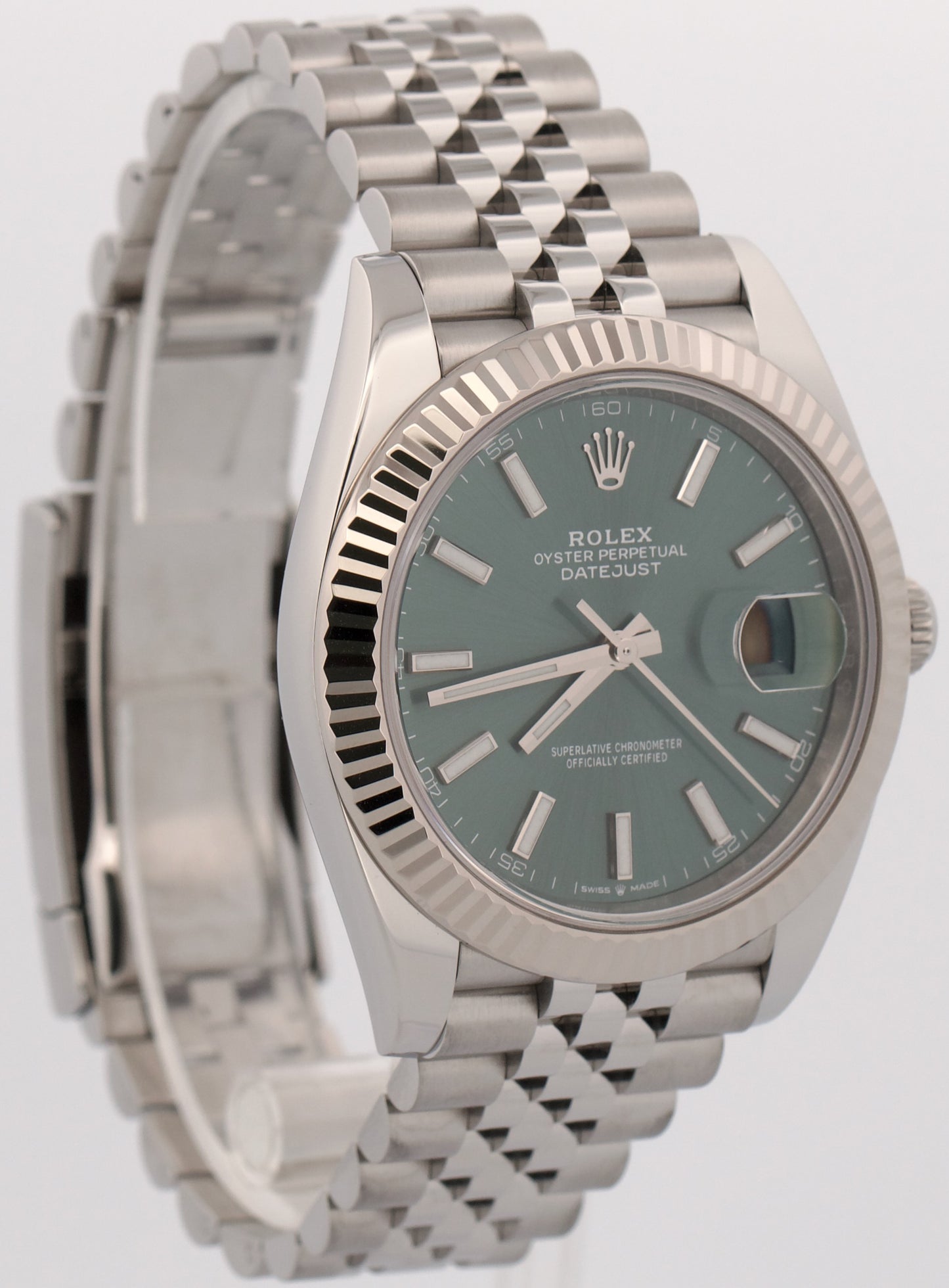 2025 PAPERS Rolex DateJust 41mm MINT GREEN Steel JUBILEE 18K Gold 126334 BOX