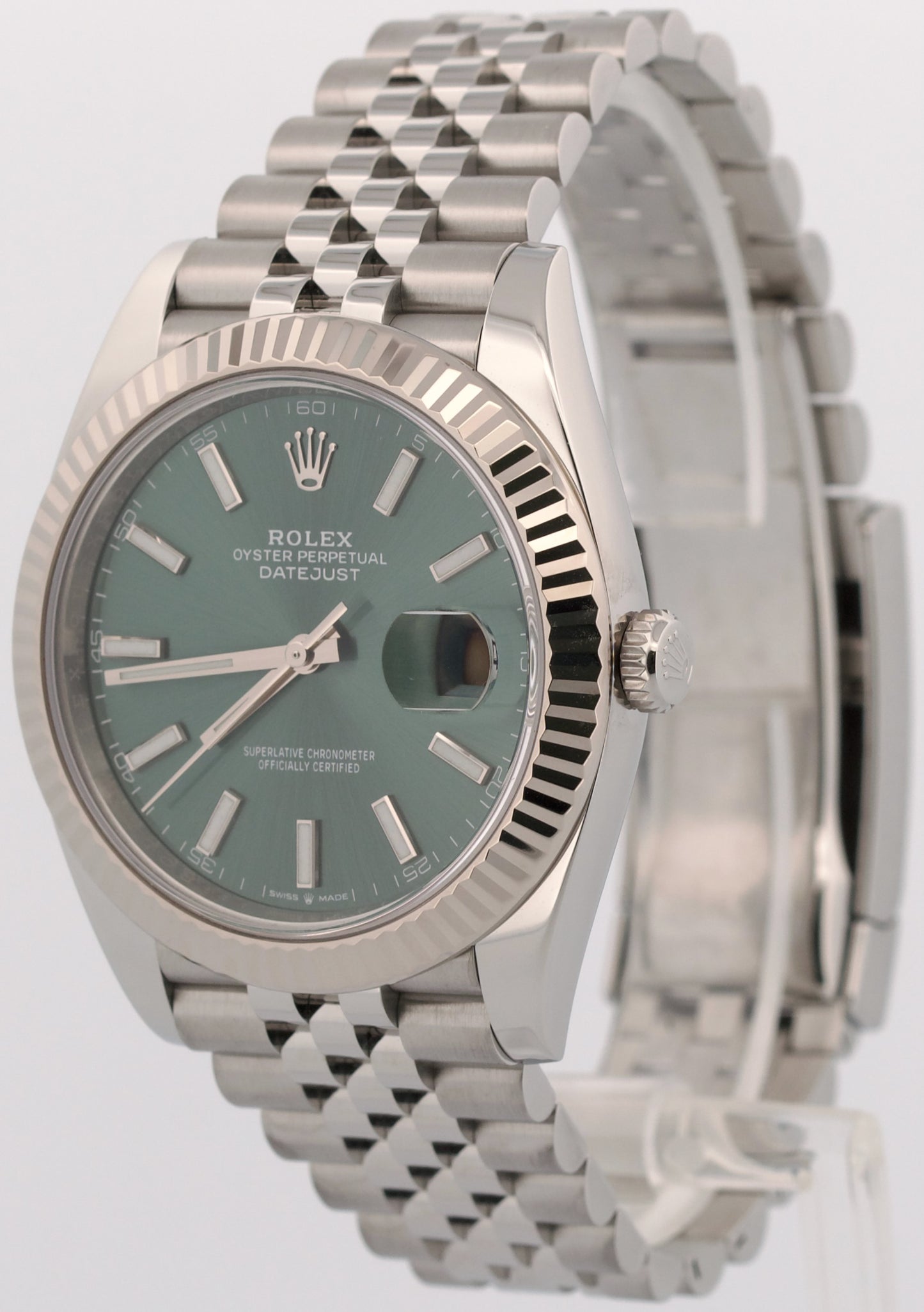 2025 PAPERS Rolex DateJust 41mm MINT GREEN Steel JUBILEE 18K Gold 126334 BOX