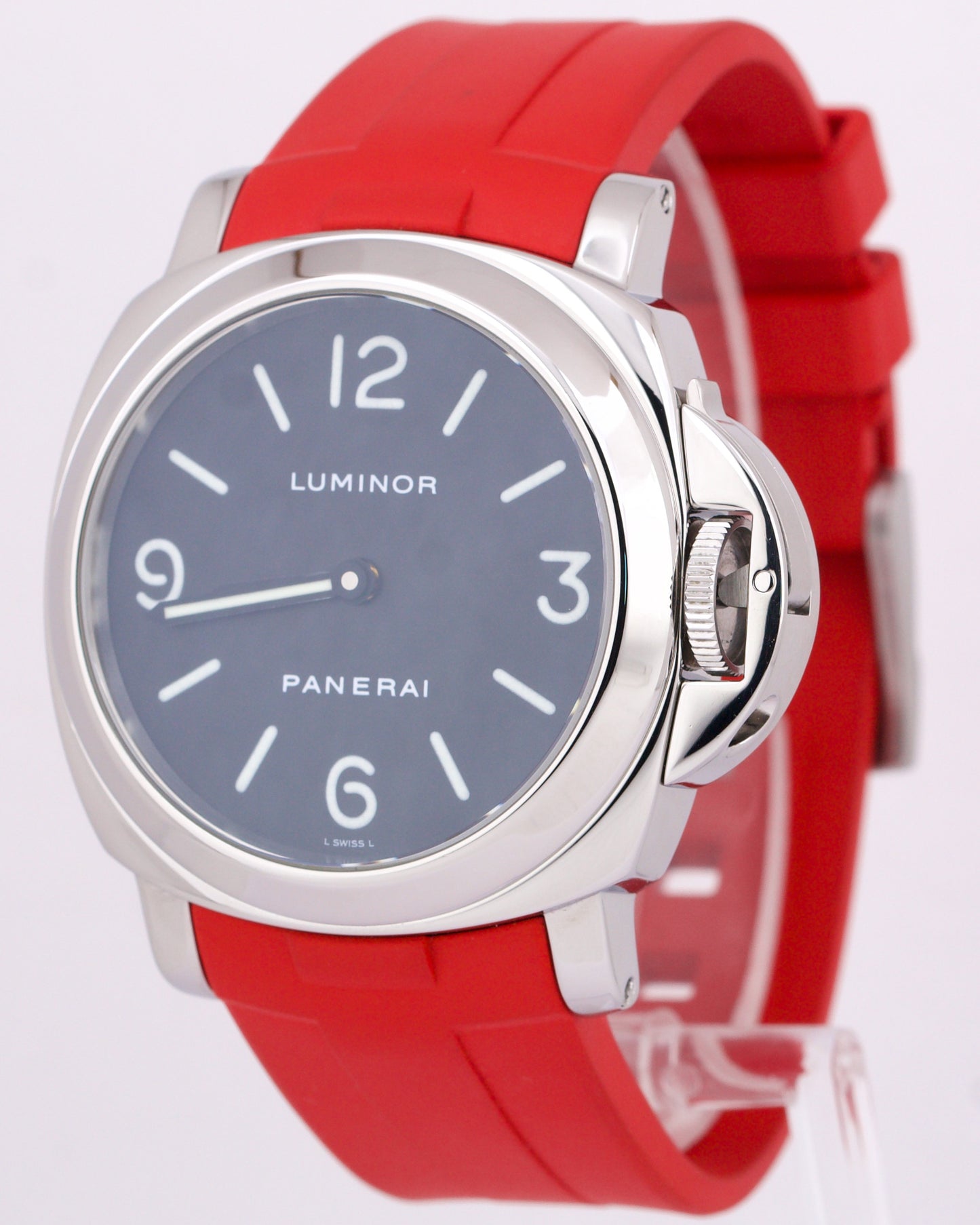 MINT Panerai Luminor Base PAM112 Black Red Stainless Steel 44mm Manual PAM00112