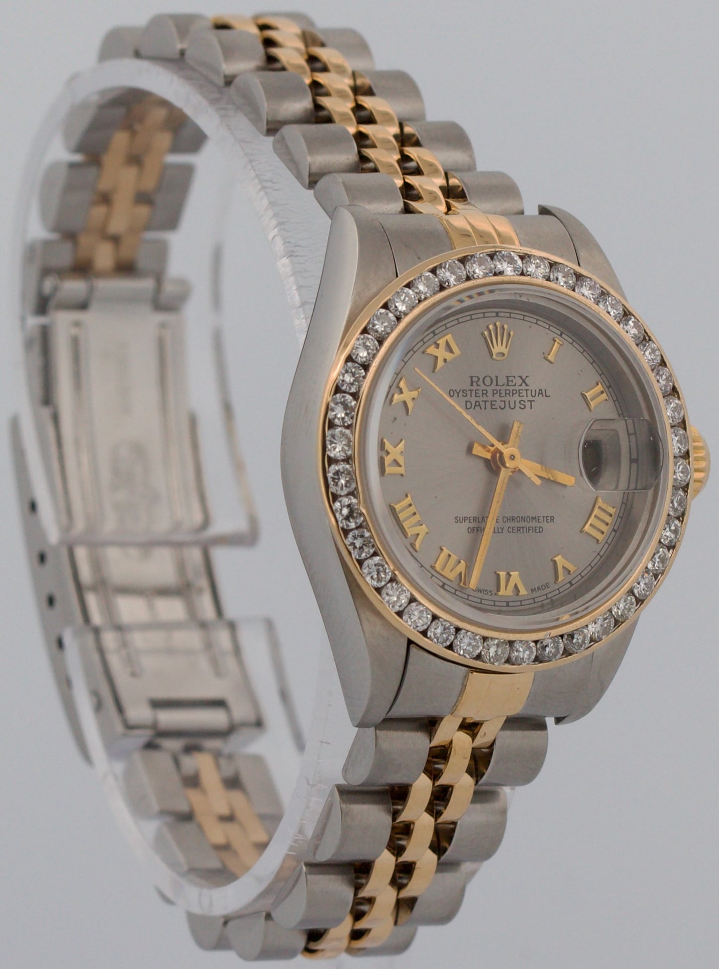 Ladies Rolex DateJust SILVER ROMAN DIAMOND 18K Gold Steel 26mm JUBILEE 79173