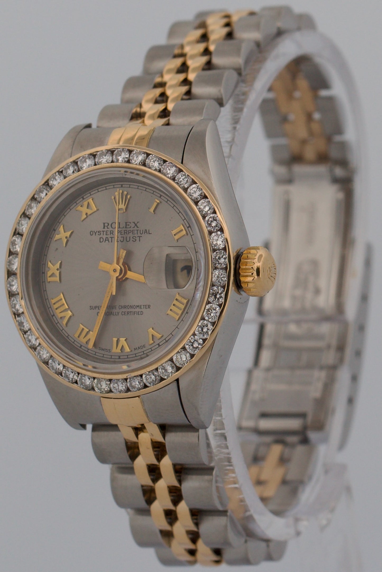 Ladies Rolex DateJust SILVER ROMAN DIAMOND 18K Gold Steel 26mm JUBILEE 79173