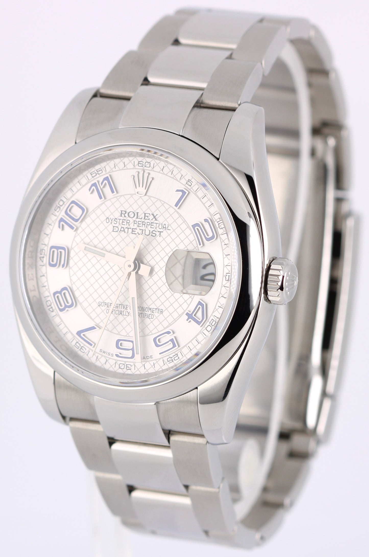 JUNE 2014 Rolex DateJust Concentric Silver Blue Arabic 36mm 116200 Watch BOX