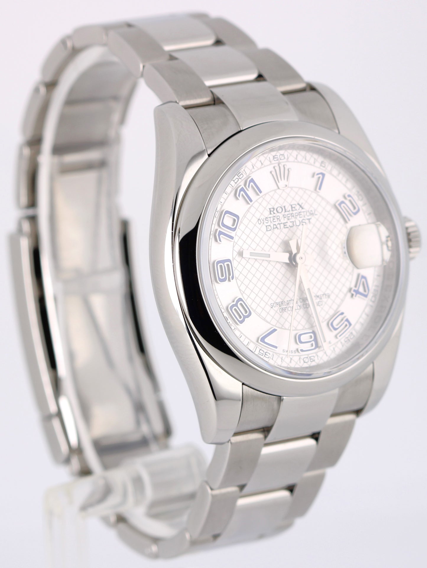 JUNE 2014 Rolex DateJust Concentric Silver Blue Arabic 36mm 116200 Watch BOX