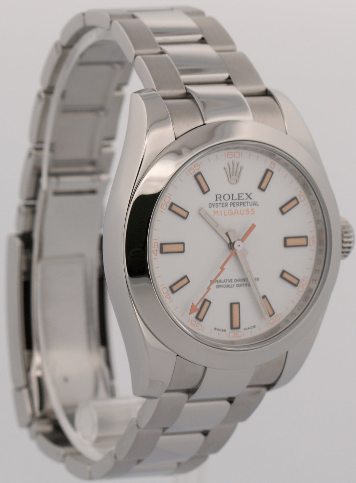 Rolex Milgauss WHITE Orange Stainless Steel 40mm Automatic Oyster 116400 Watch