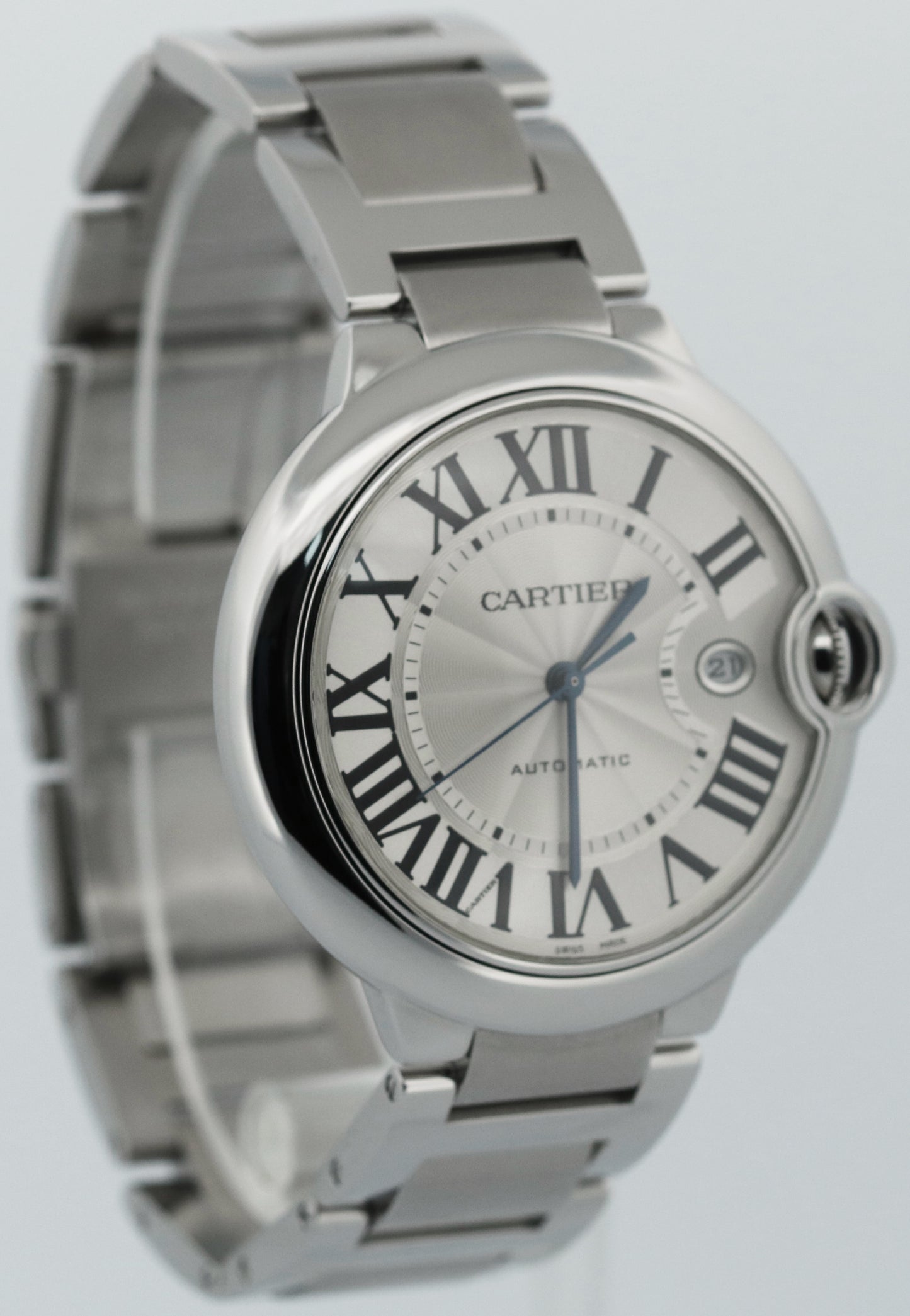 Cartier Ballon Bleu SILVER GUILLOCHE Stainless Roman 42mm 3765 W69012Z4 Watch