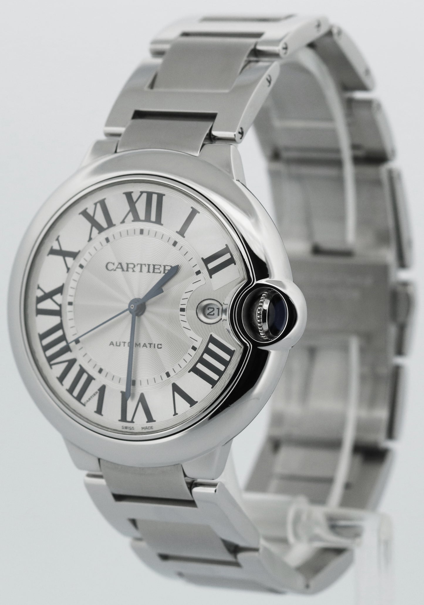 Cartier Ballon Bleu SILVER GUILLOCHE Stainless Roman 42mm 3765 W69012Z4 Watch