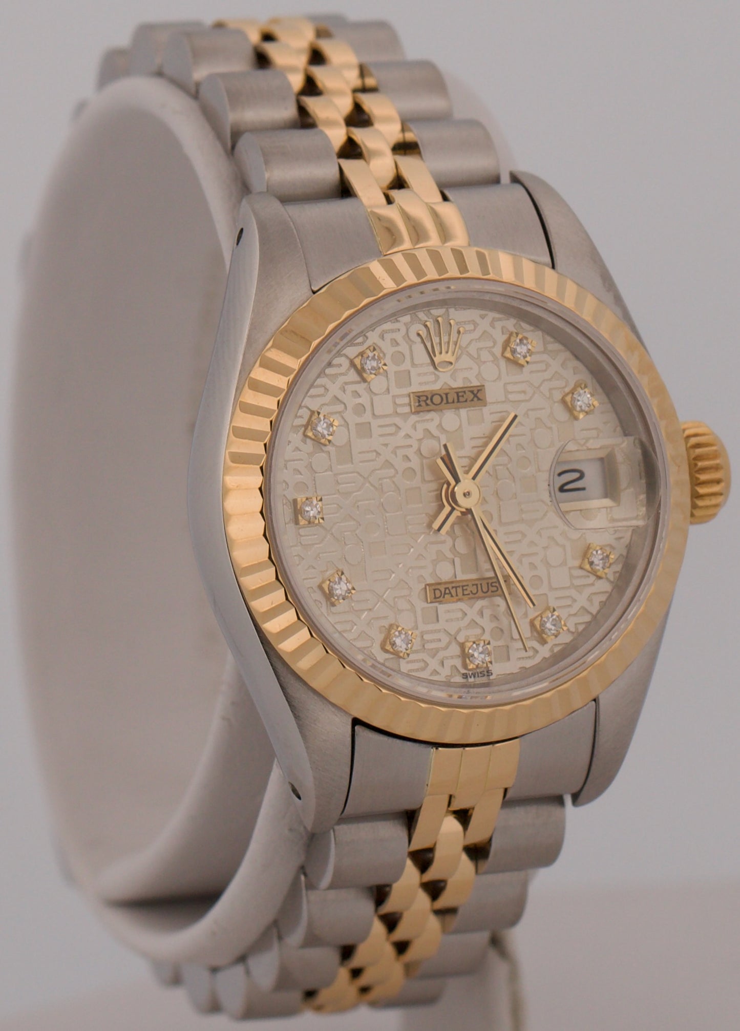 Ladies Rolex DateJust 26mm SILVER JUBILEE DIAMOND 18K Gold Steel Fluted 69173