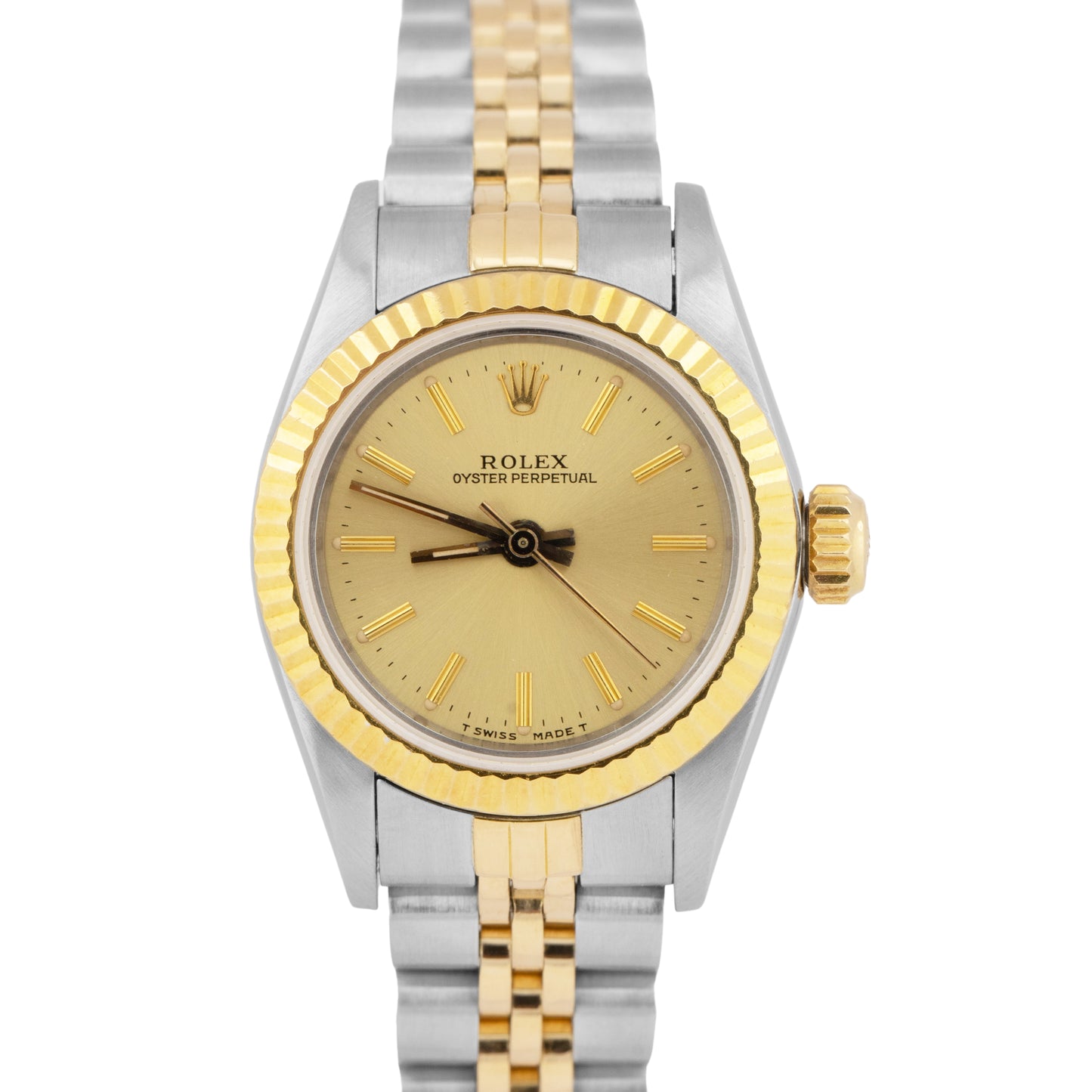 Rolex Oyster Perpetual 24mm Two-Tone Yellow Gold CHAMPAGNE Jubilee Watch 67193