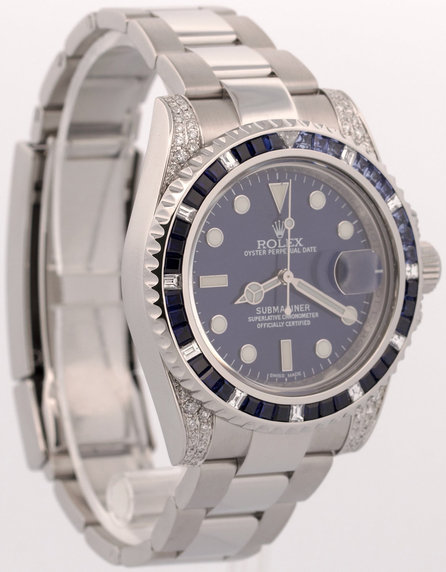 Rolex Submariner Date BLUE DIAMOND SAPPHIRE Stainless Steel 40mm Watch 116610