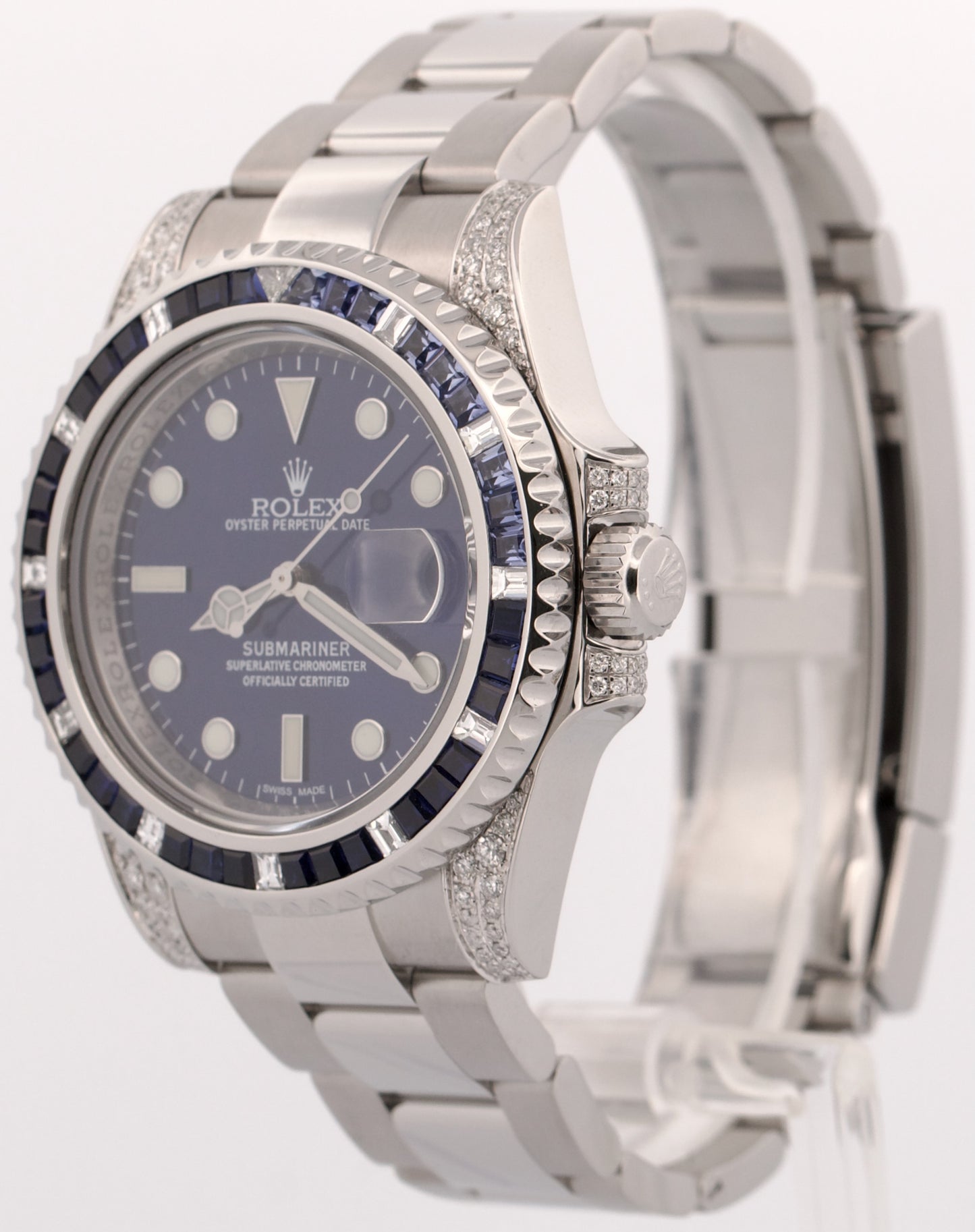 Rolex Submariner Date BLUE DIAMOND SAPPHIRE Stainless Steel 40mm Watch 116610