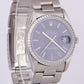 Rolex DateJust BLUE White 36mm ENGINE TURNED Stainless Steel Oyster Watch 16220