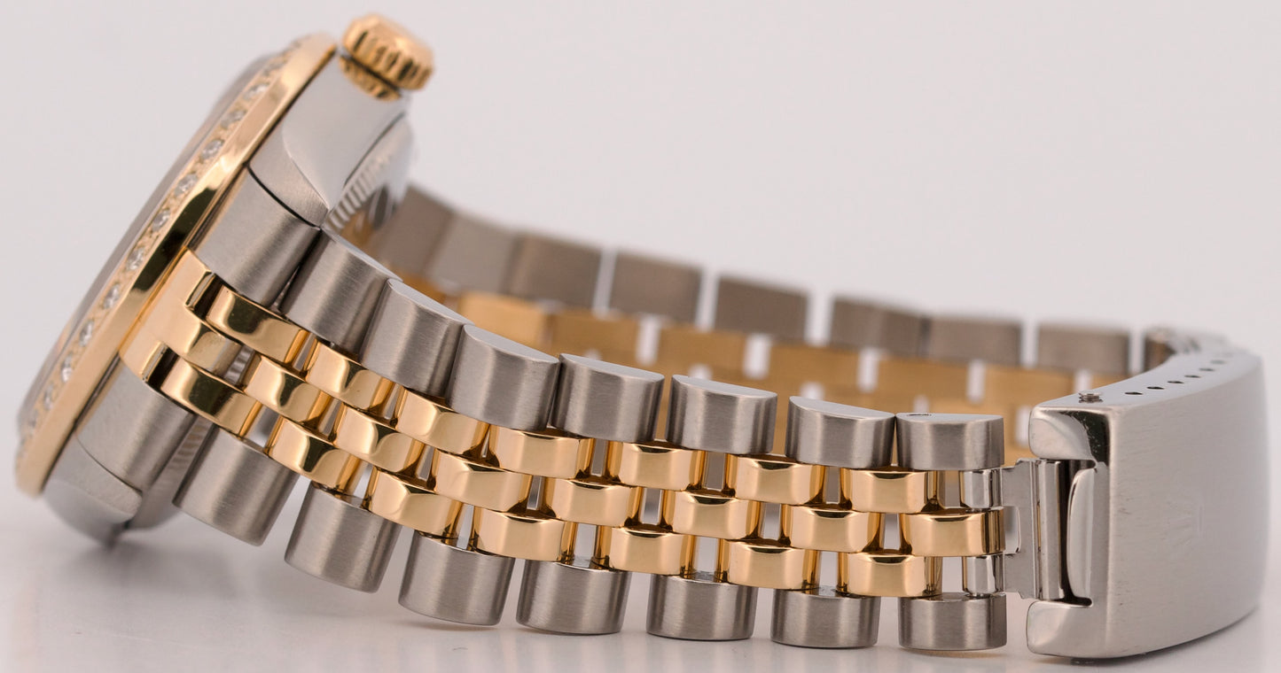 Rolex DateJust Midsize BLACK DIAMOND BEZEL 18K Gold Steel JUBILEE 31mm 68273