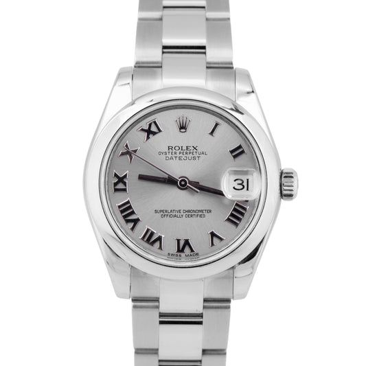 MINT PAPERS Ladies Rolex DateJust RHODIUM 31mm Stainless Steel Watch 178240 BOX