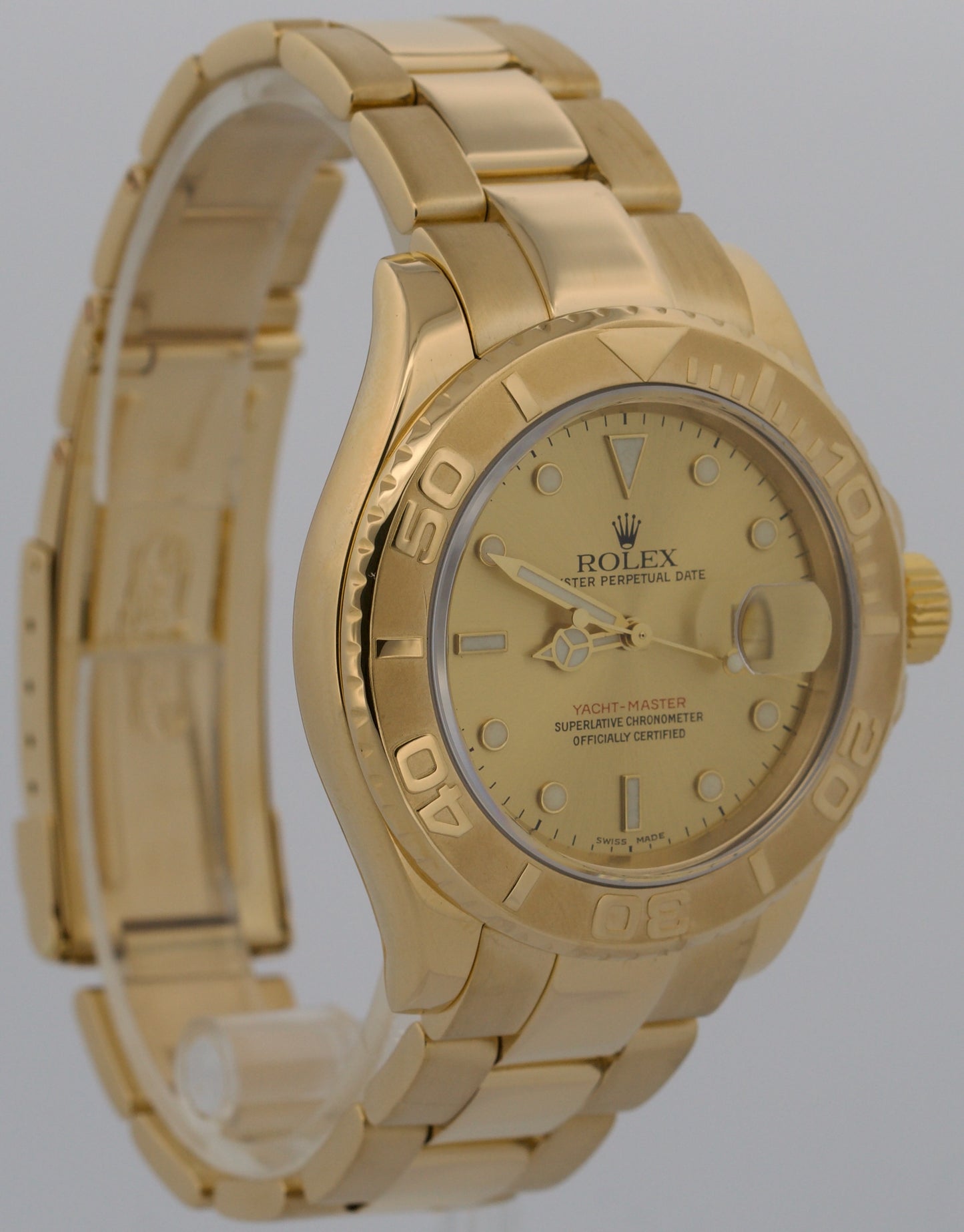 Rolex Yacht-Master 40mm CHAMPAGNE 18K Yellow Gold NO-HOLES Automatic Watch 16628