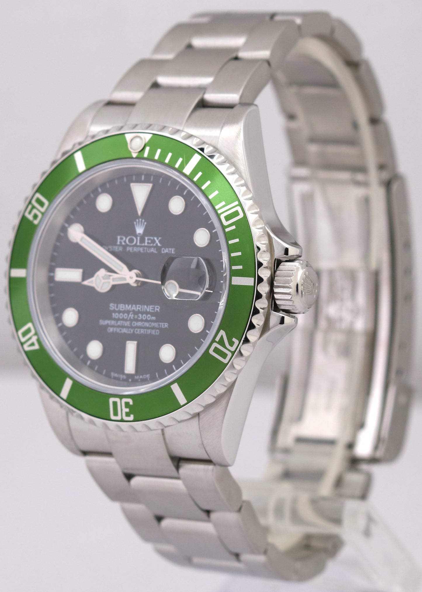 MINT PAPERS Rolex Submariner Date KERMIT Green Stainless Watch 16610 LV BOX