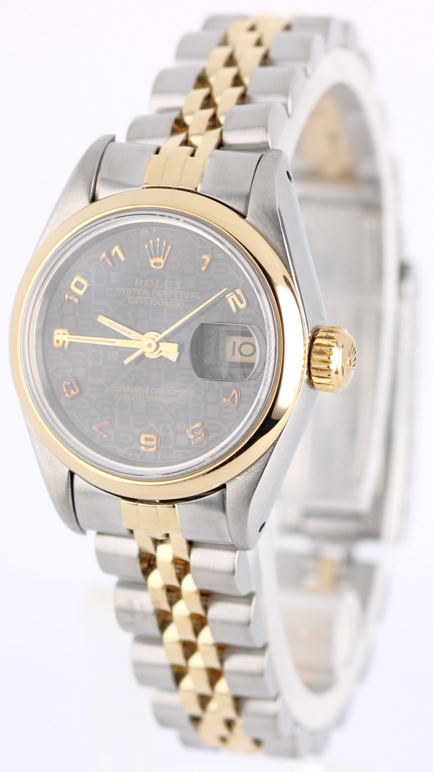Rolex Datejust Two-Tone 18k Yellow Gold Steel Black Jubilee 26mm 69163 Watch