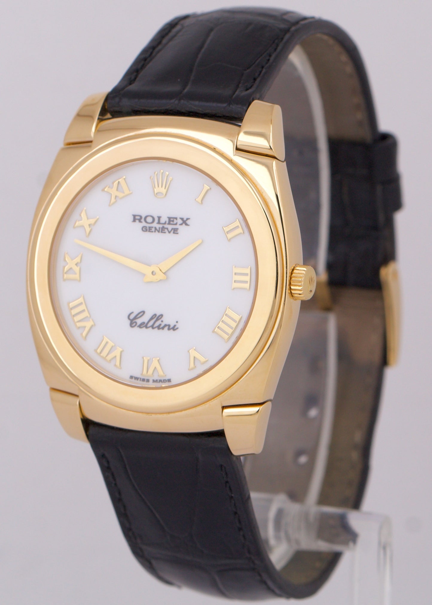 MINT Rolex Cellini Cestello WHITE ARABIC 18K Yellow Gold Leather 36mm 5330 Watch