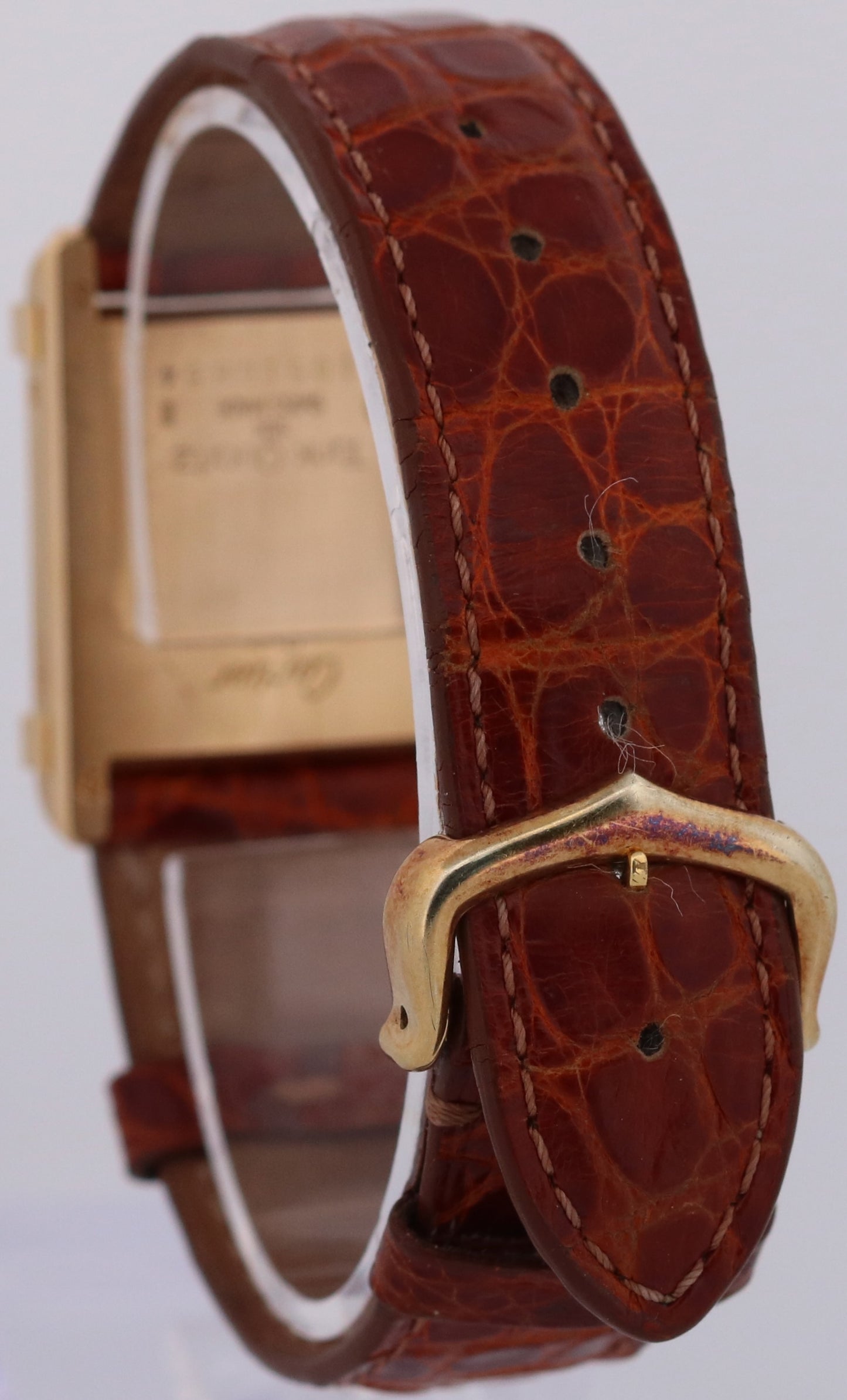 VINTAGE Cartier Tank Chinoise 18K Yellow Gold Quartz 8105 Leather 23mm x 30mm