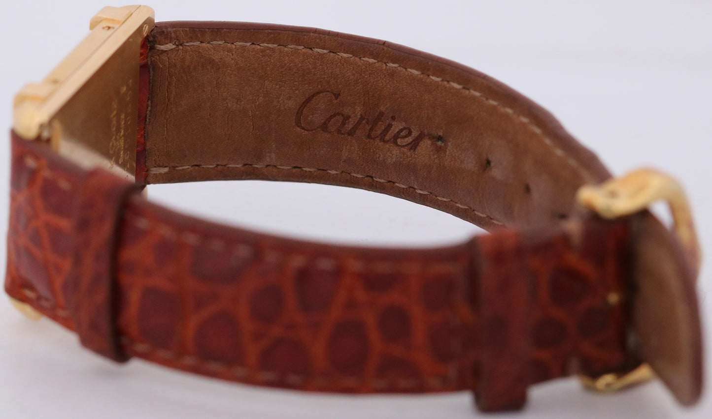 VINTAGE Cartier Tank Chinoise 18K Yellow Gold Quartz 8105 Leather 23mm x 30mm