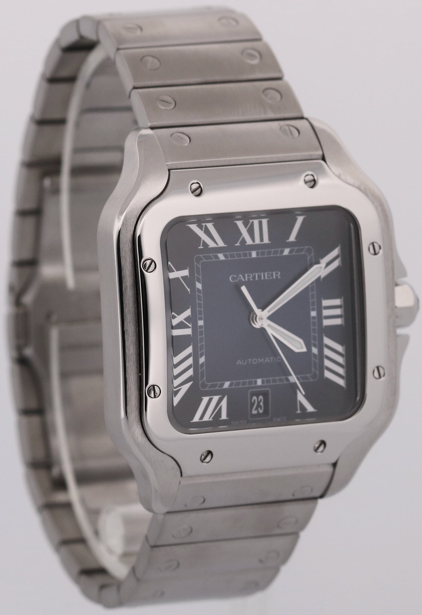 2024 PAPERS Cartier Santos 39.8mm BLUE 4072 WSSA0071 Stainless Steel Watch BOX
