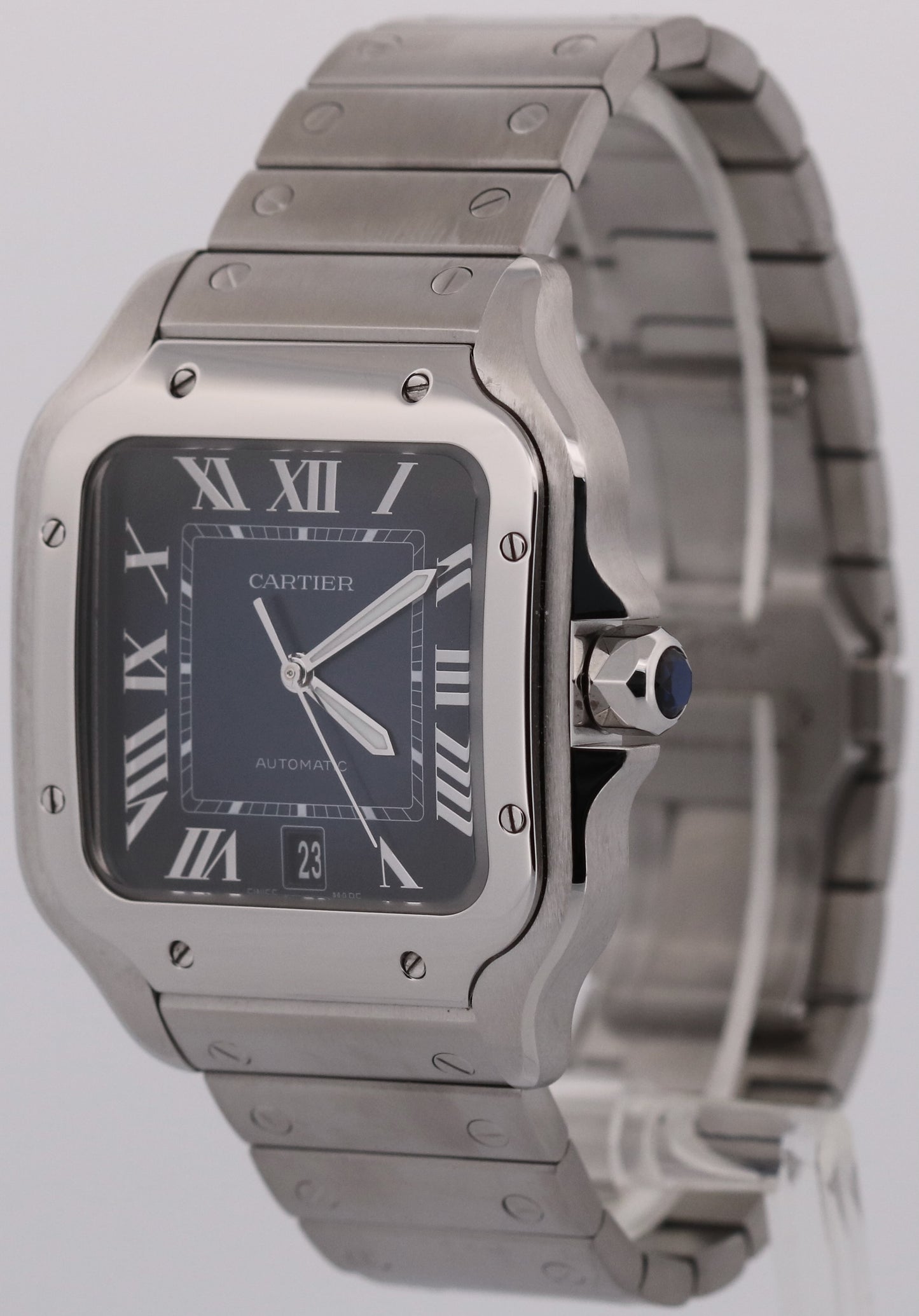 2024 PAPERS Cartier Santos 39.8mm BLUE 4072 WSSA0071 Stainless Steel Watch BOX