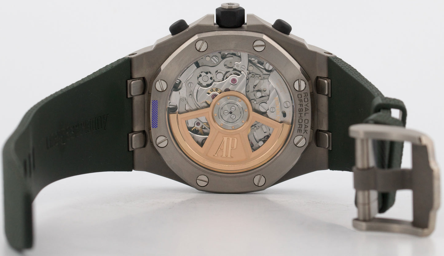 PAPERS Audemars Piguet Royal Oak Offshore GREEN KHAKI 42mm TITANIUM 26238TI BOX