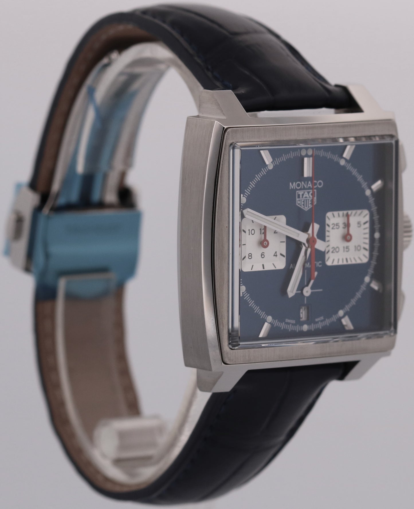 NEW PAPERS Tag Heuer Monaco BLUE Leather Stainless Steel 39mm CBL2111.FC6453 BOX