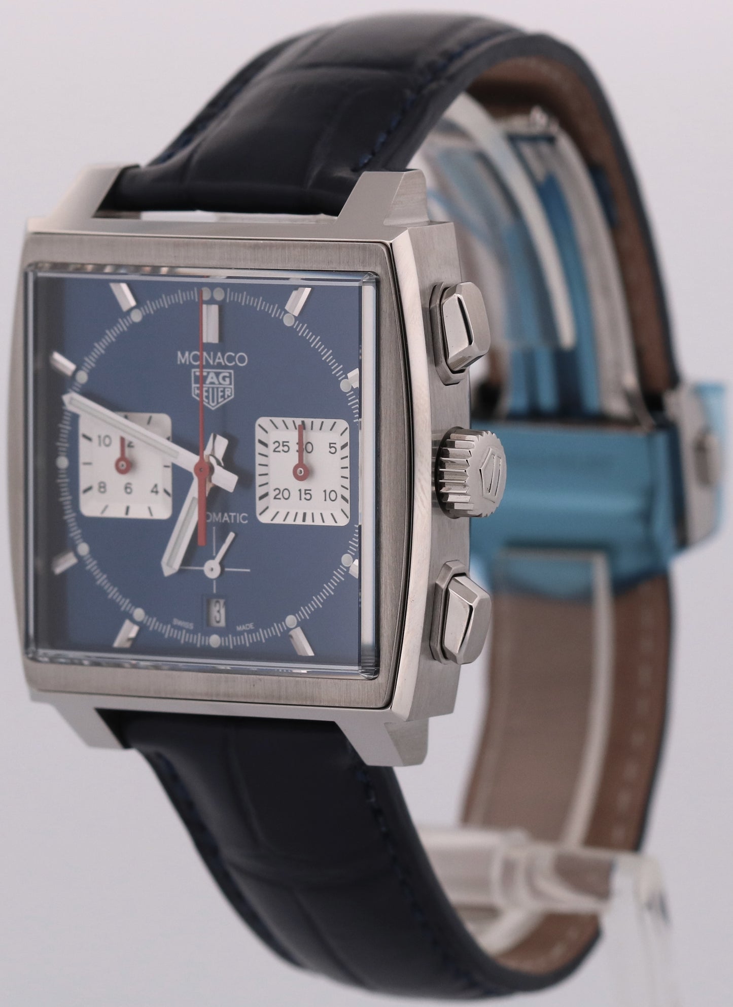 NEW PAPERS Tag Heuer Monaco BLUE Leather Stainless Steel 39mm CBL2111.FC6453 BOX