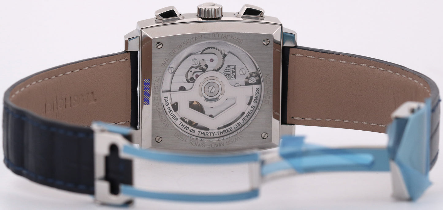 NEW PAPERS Tag Heuer Monaco BLUE Leather Stainless Steel 39mm CBL2111.FC6453 BOX