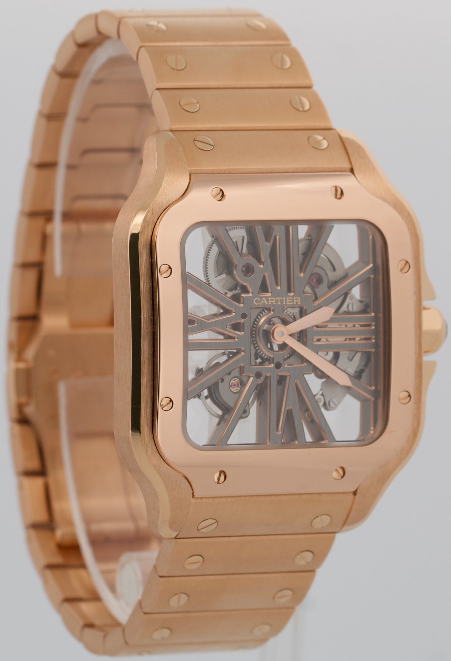 PAPERS Cartier Santos 39.8mm SKELETON 18K Rose Gold 4110 WHSA0016 BOX