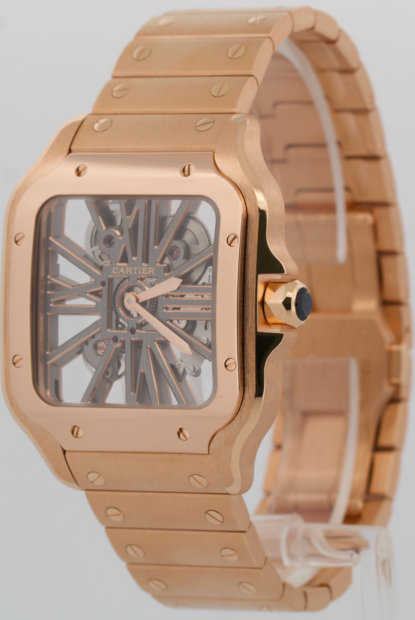 PAPERS Cartier Santos 39.8mm SKELETON 18K Rose Gold 4110 WHSA0016 BOX