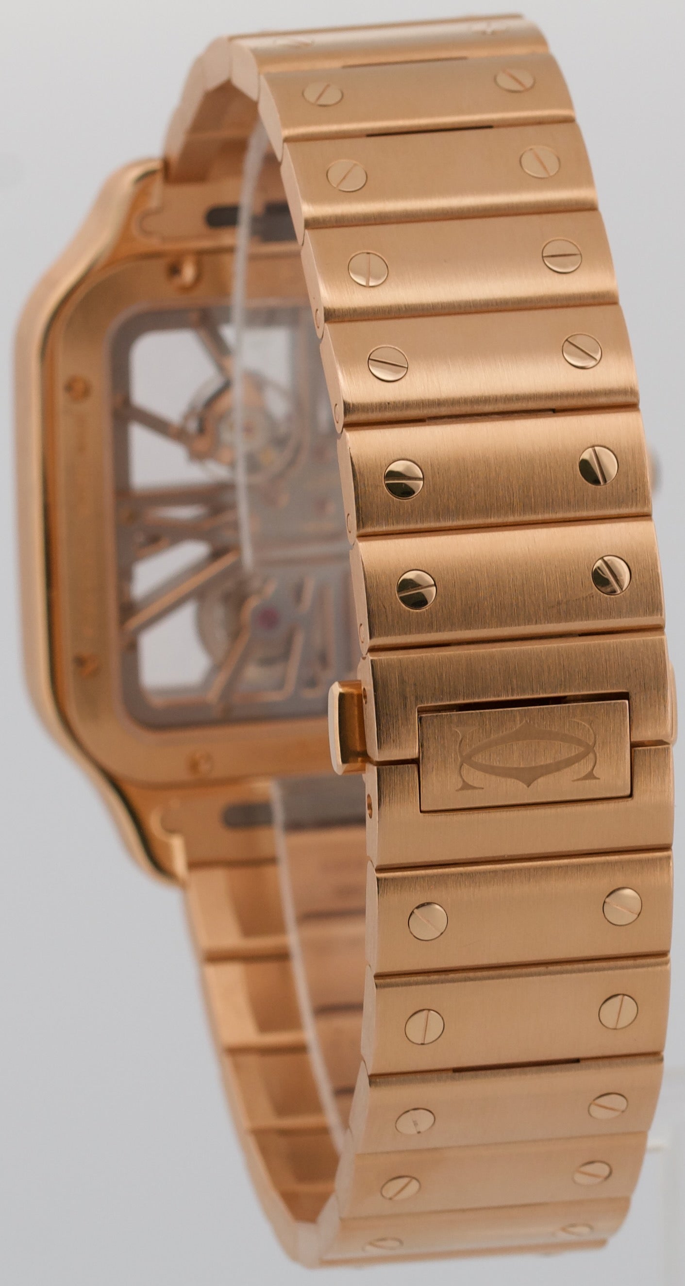 PAPERS Cartier Santos 39.8mm SKELETON 18K Rose Gold 4110 WHSA0016 BOX