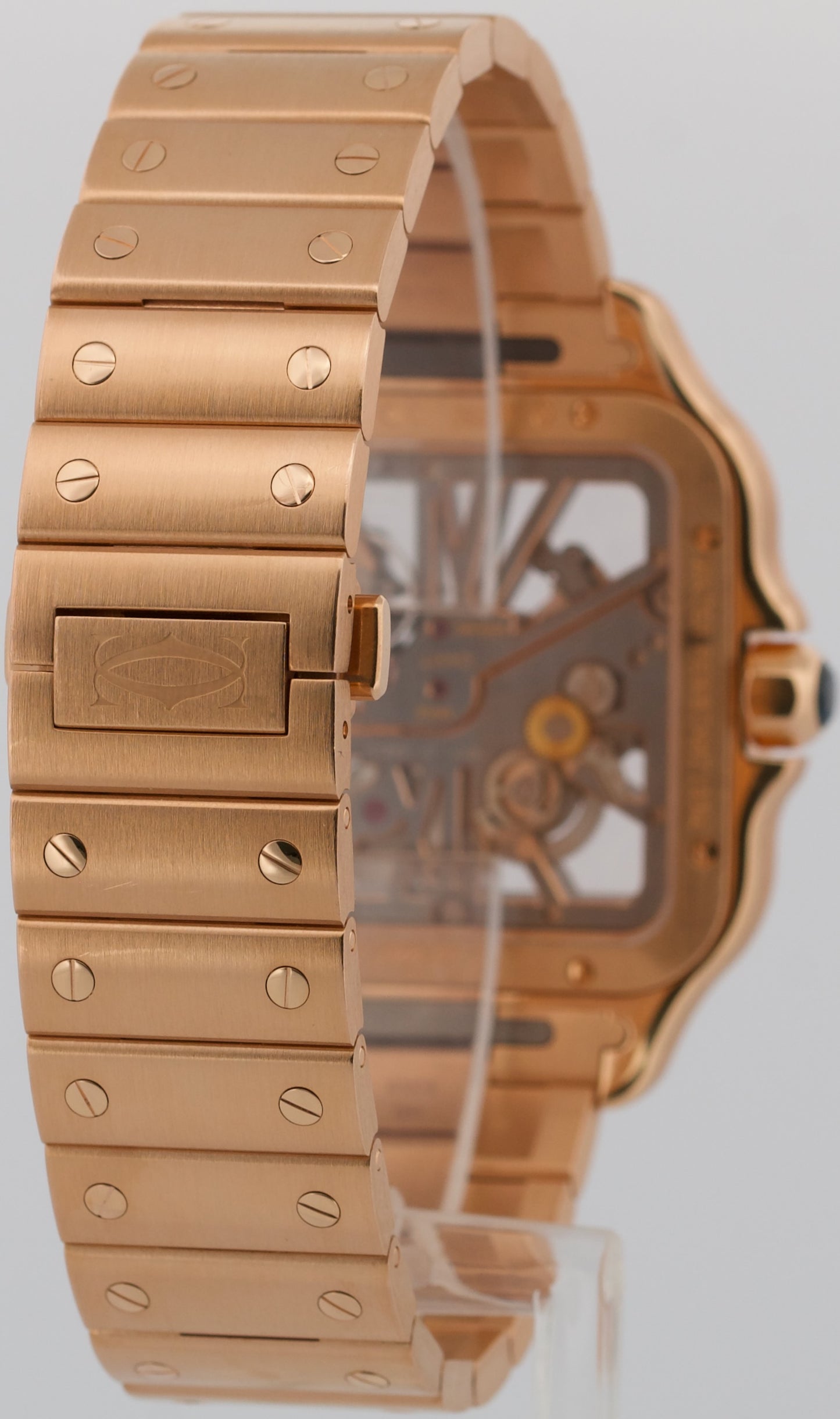 PAPERS Cartier Santos 39.8mm SKELETON 18K Rose Gold 4110 WHSA0016 BOX