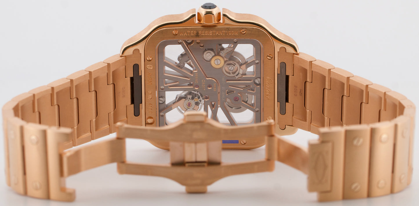 PAPERS Cartier Santos 39.8mm SKELETON 18K Rose Gold 4110 WHSA0016 BOX