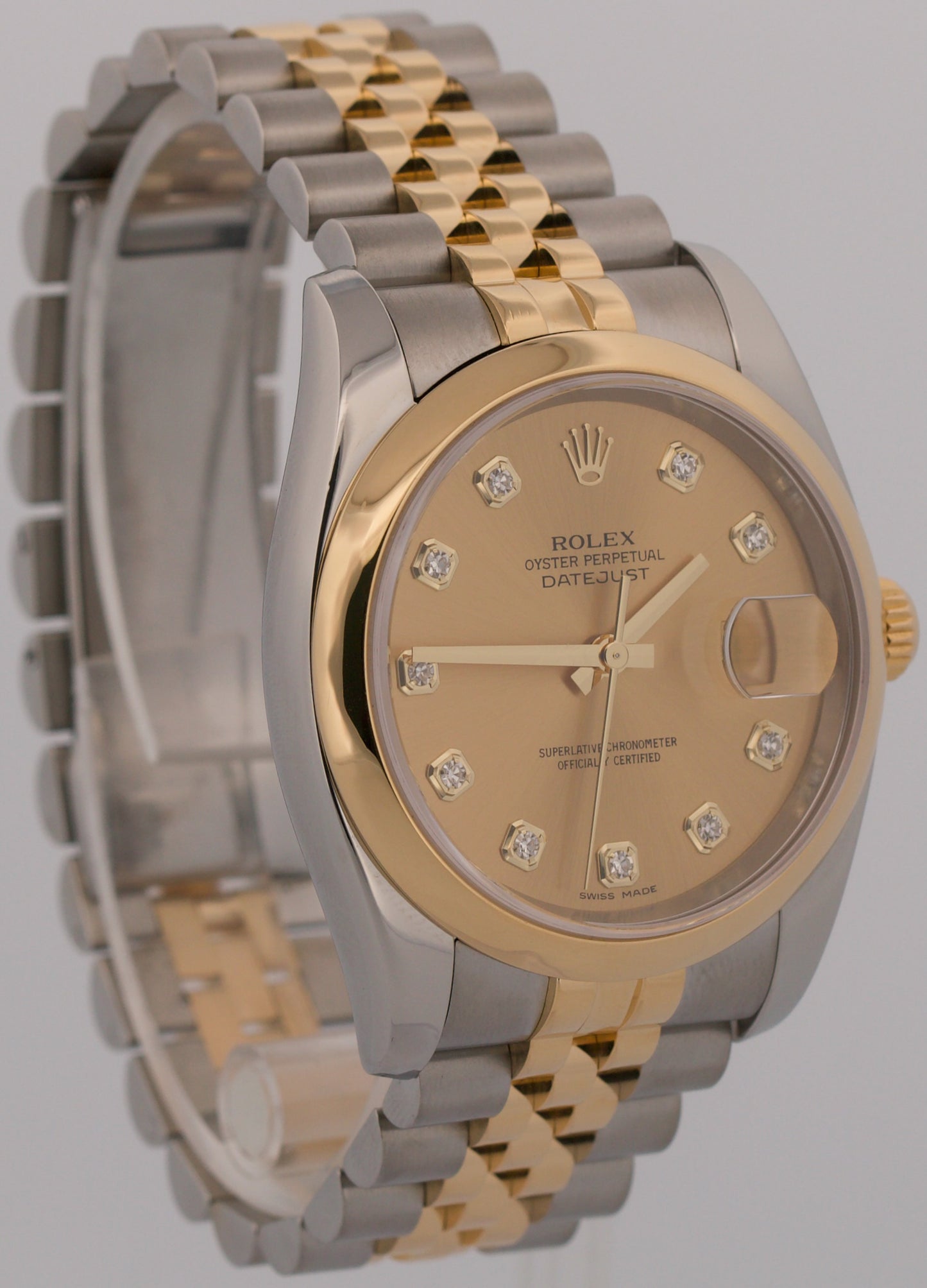 Rolex DateJust 36mm CHAMPAGNE DIAMOND 18K Gold Steel JUBILEE 116203 BOX