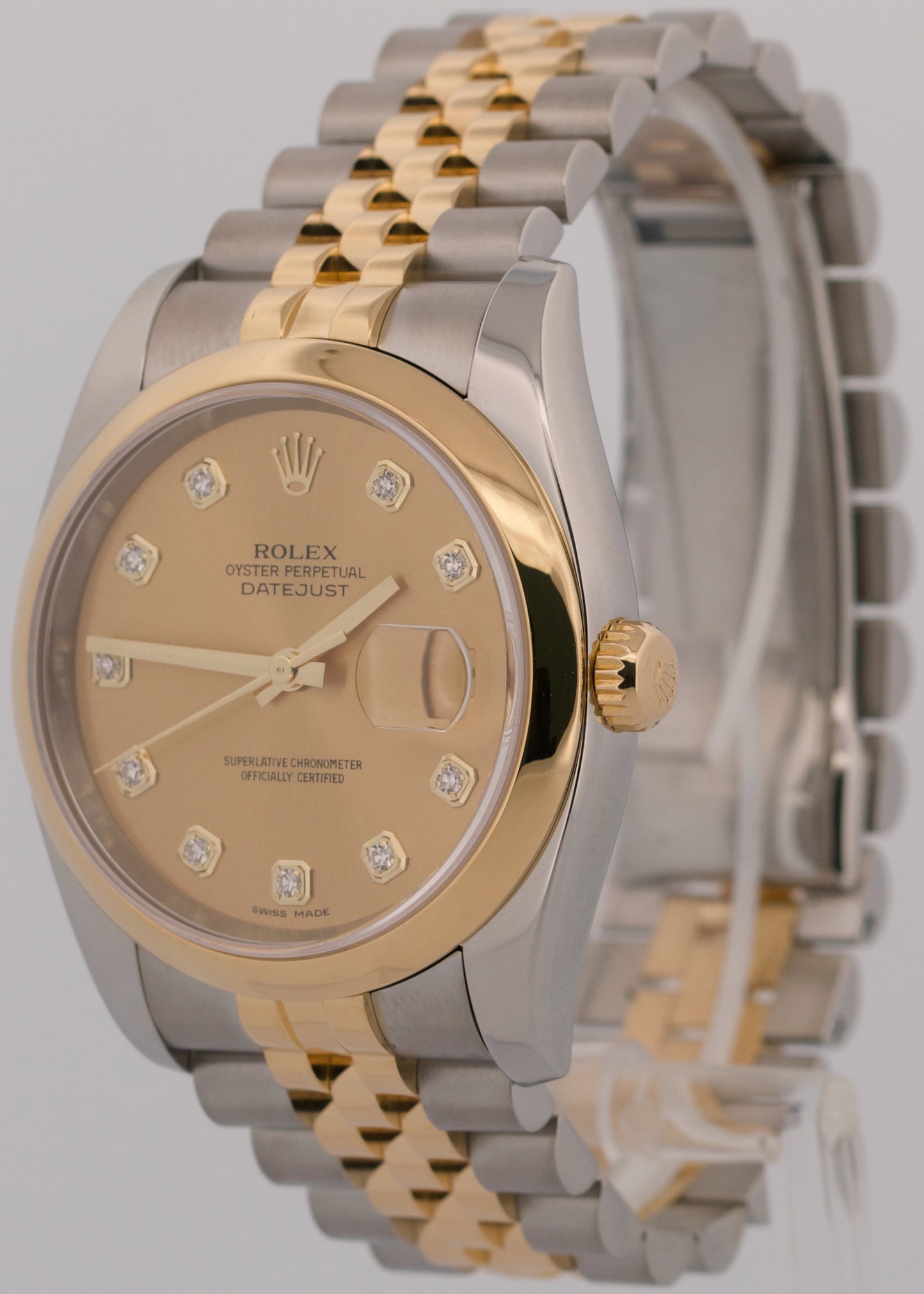 Rolex DateJust 36mm CHAMPAGNE DIAMOND 18K Gold Steel JUBILEE 116203 BOX