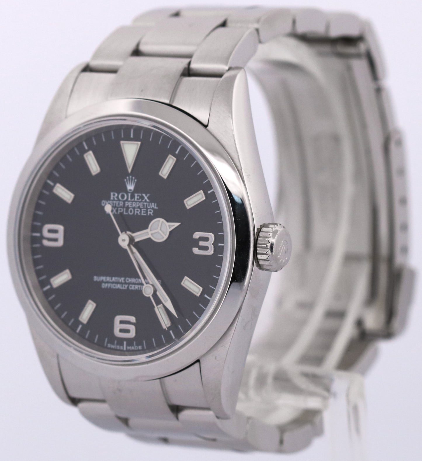 Rolex Explorer I BLACK 36mm 3-6-9 Stainless Steel MK2 Oyster NO-HOLES 114270