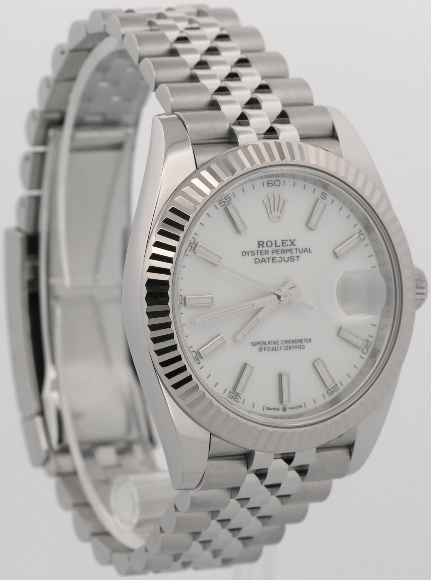 2021 PAPERS Rolex DateJust 41 WHITE 18K Steel JUBILEE Fluted 41mm 126334 BOX