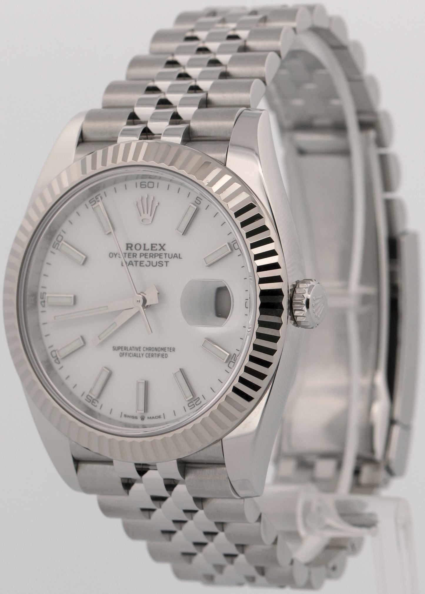 2021 PAPERS Rolex DateJust 41 WHITE 18K Steel JUBILEE Fluted 41mm 126334 BOX